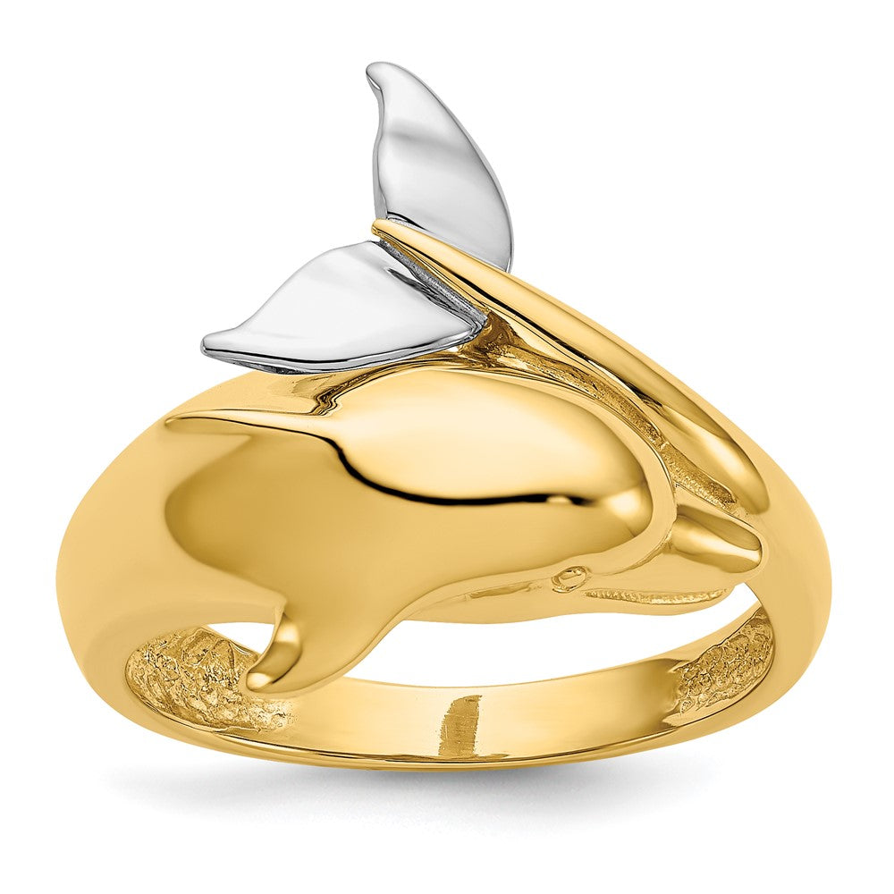14k Two-tone Polished Dolphin Ring, Size 7.5