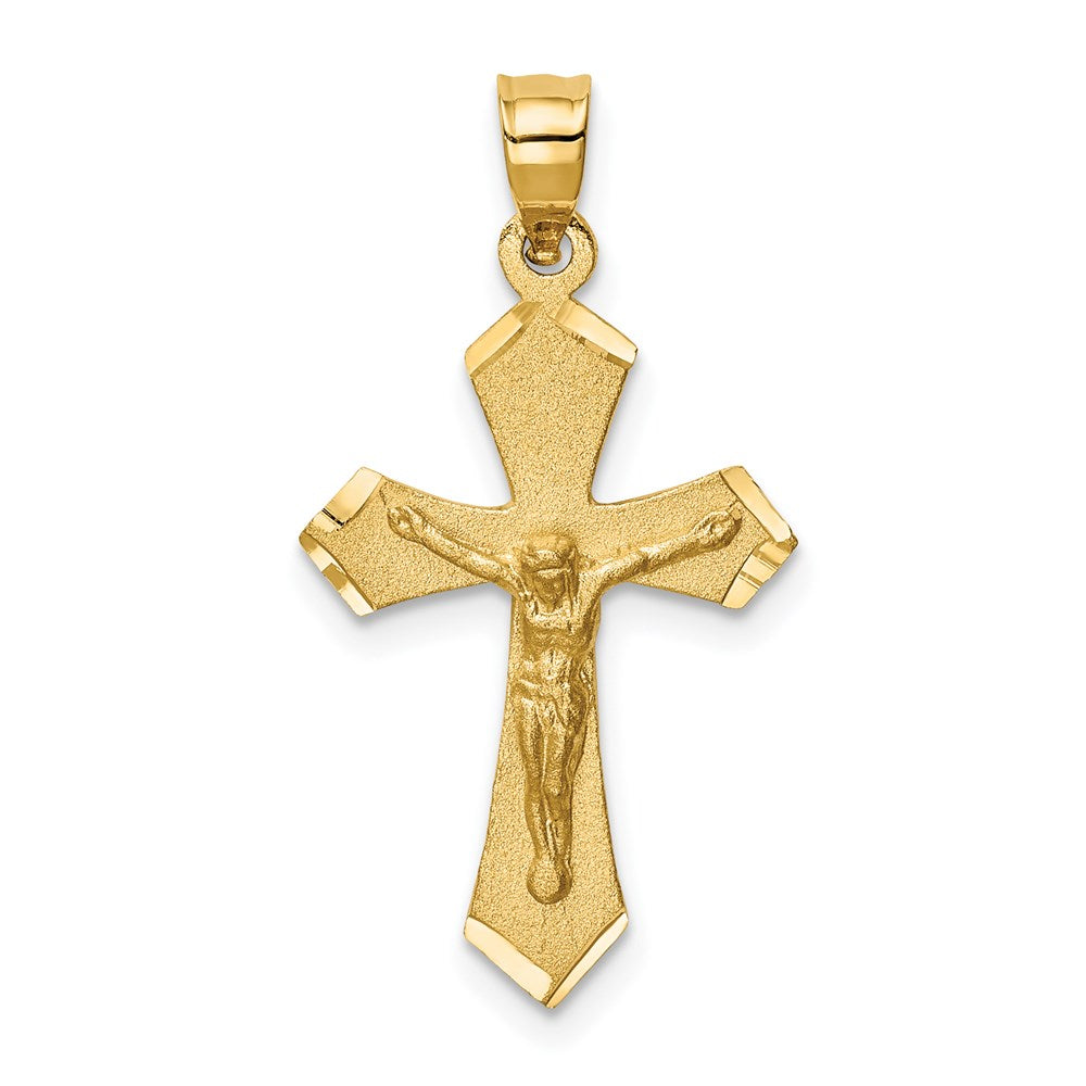 14k Satin Diamond-cut Crucifix Charm, 27 x 15 mm