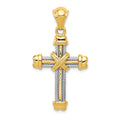 14k Two-tone Fancy -X- Cross Pendant, 40 x 22 mm