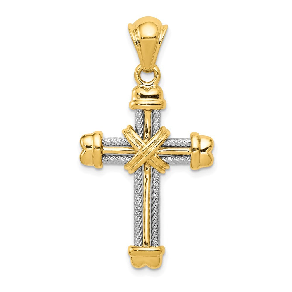 14k Two-tone Fancy -X- Cross Pendant, 40 x 22 mm