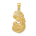 14k Solid Satin and Polished Mother Holding Child Charm, 36 x 17 mm