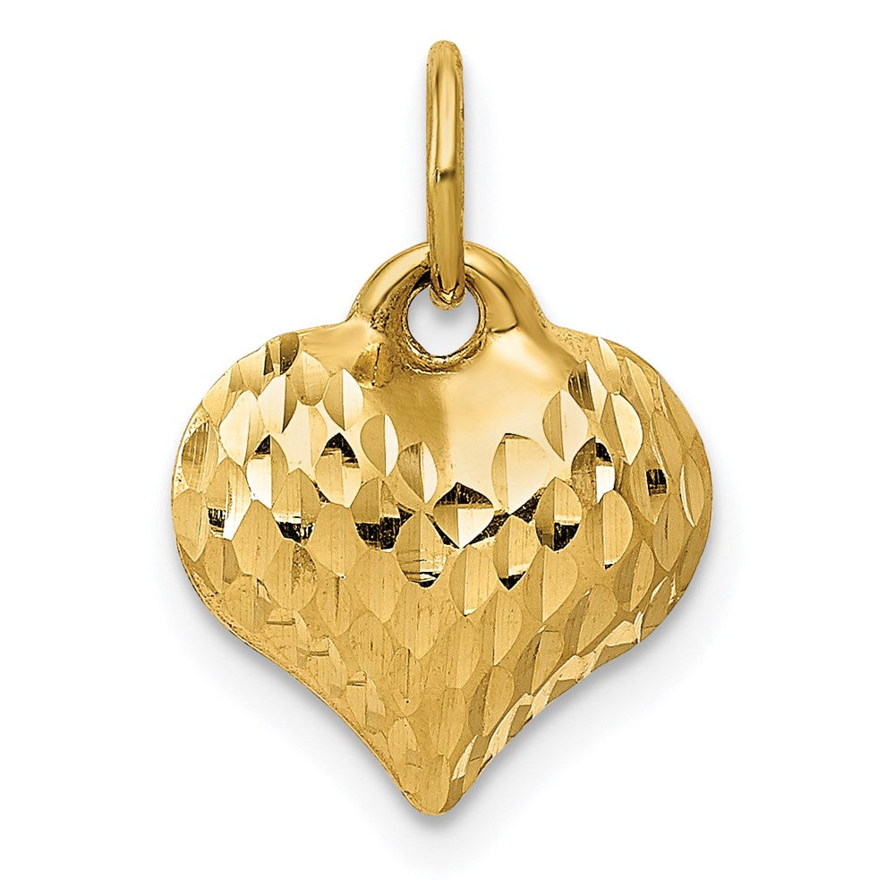 14K Polished and Textured 3-D Puffed Heart Pendant, 14 x 11 mm