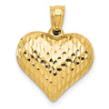 14K Polished and Textured 3-D Puffed Heart Pendant, 20 x 16 mm