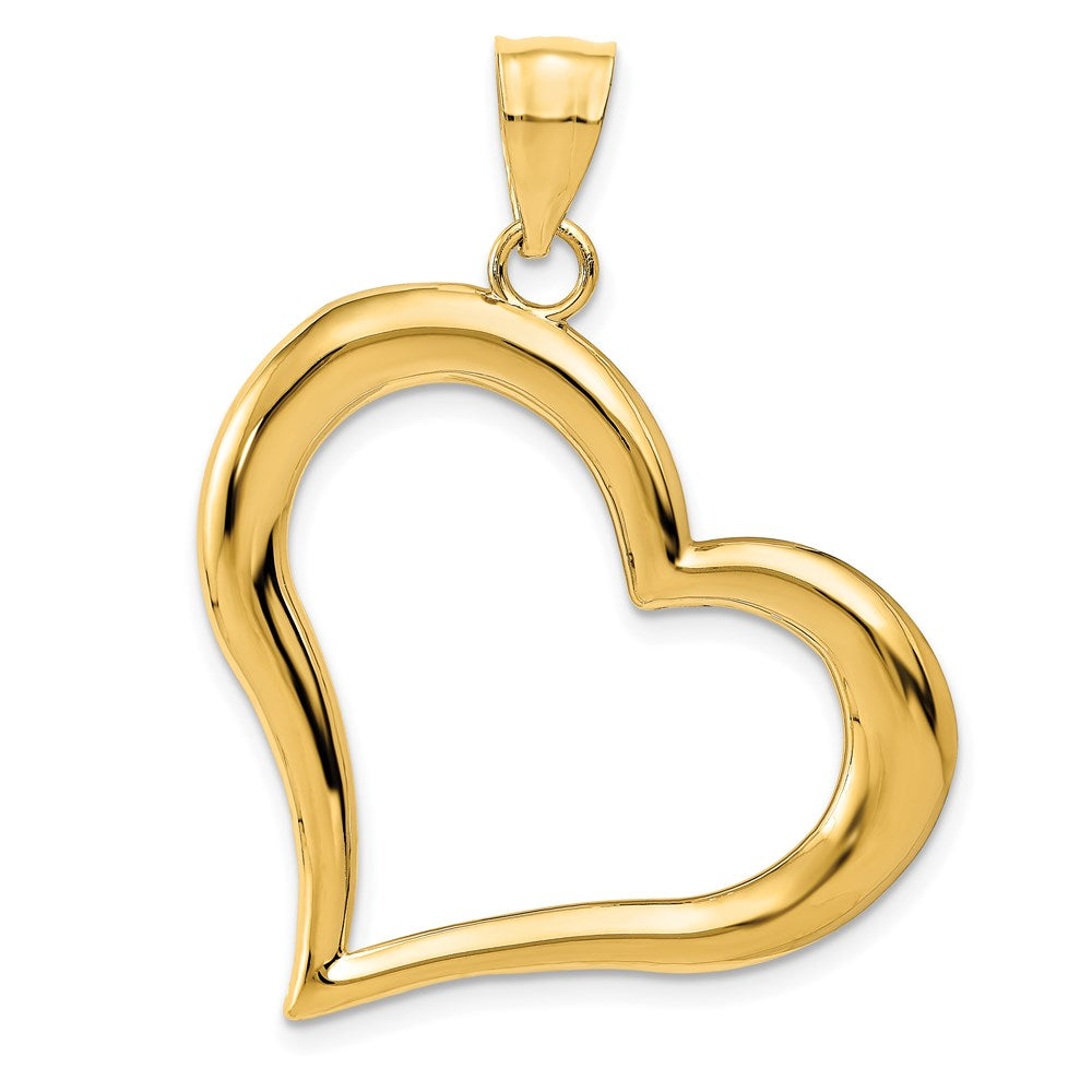 14K Polished Open Dangling Heart Pendant, 38 x 29 mm