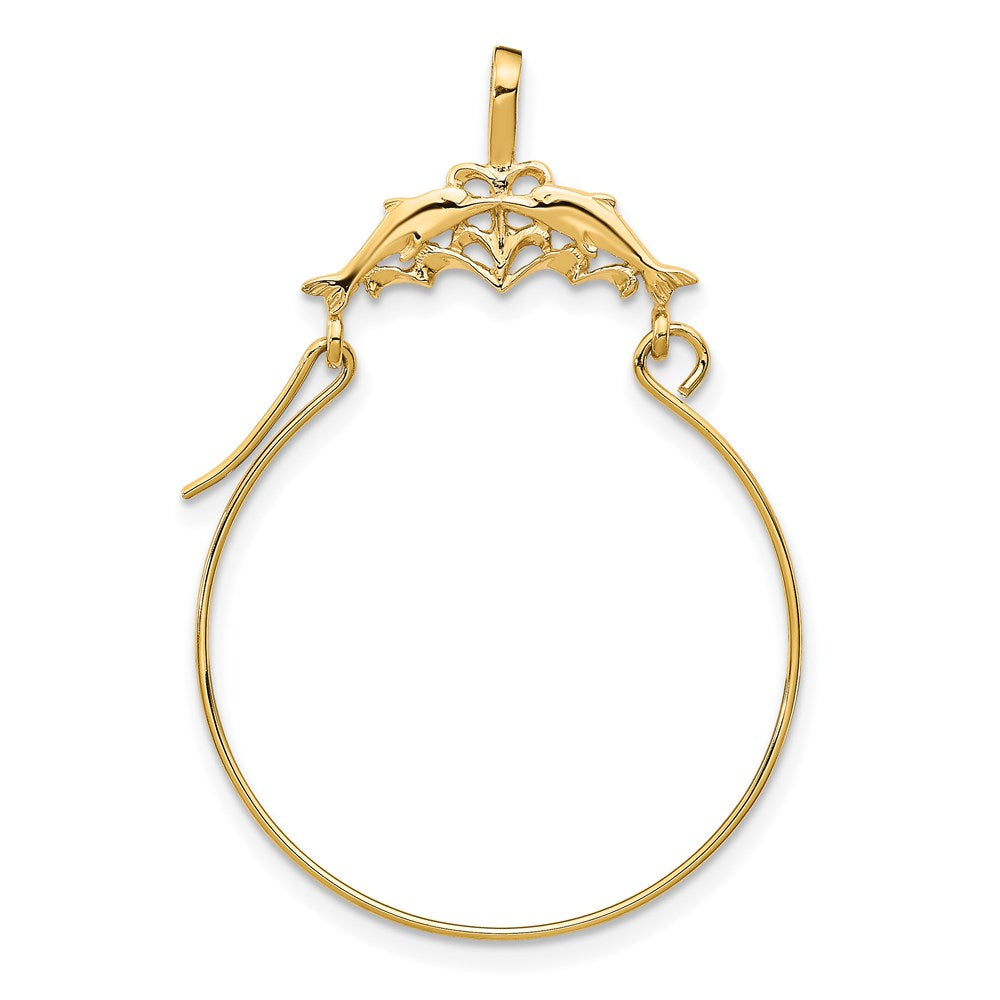 14k Double Dolphins Charm Holder Pendant, 35 x 22 mm