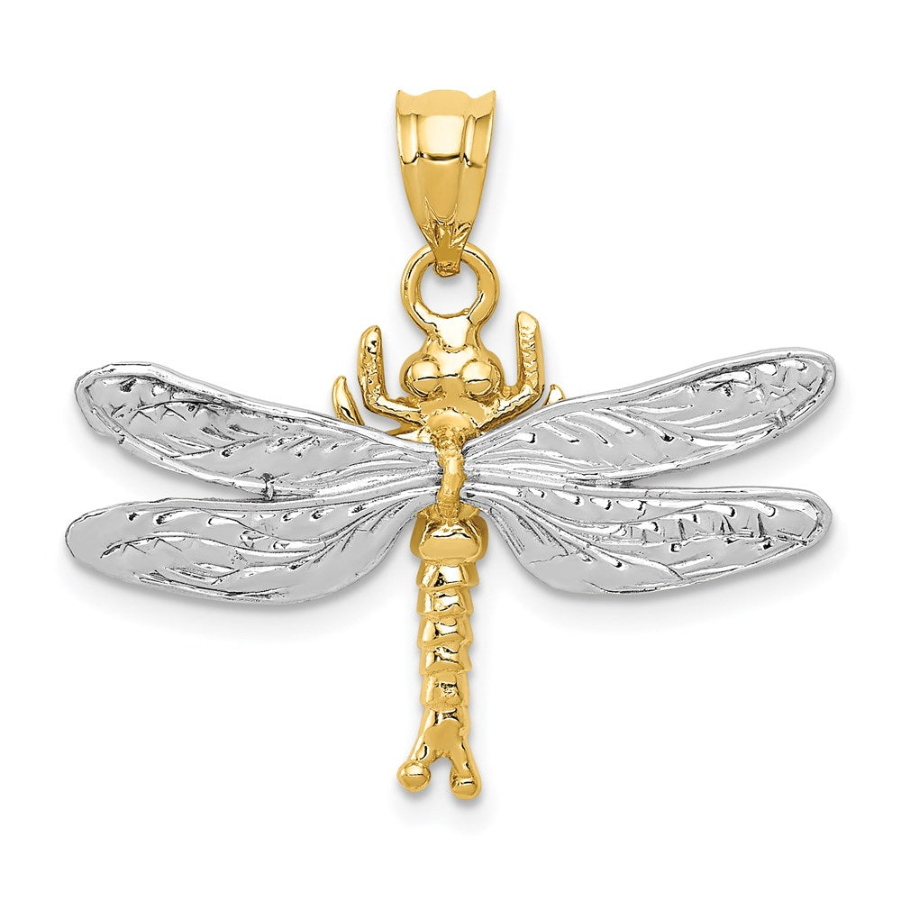 14k Two-tone Dragonfly Pendant, 24 x 27 mm