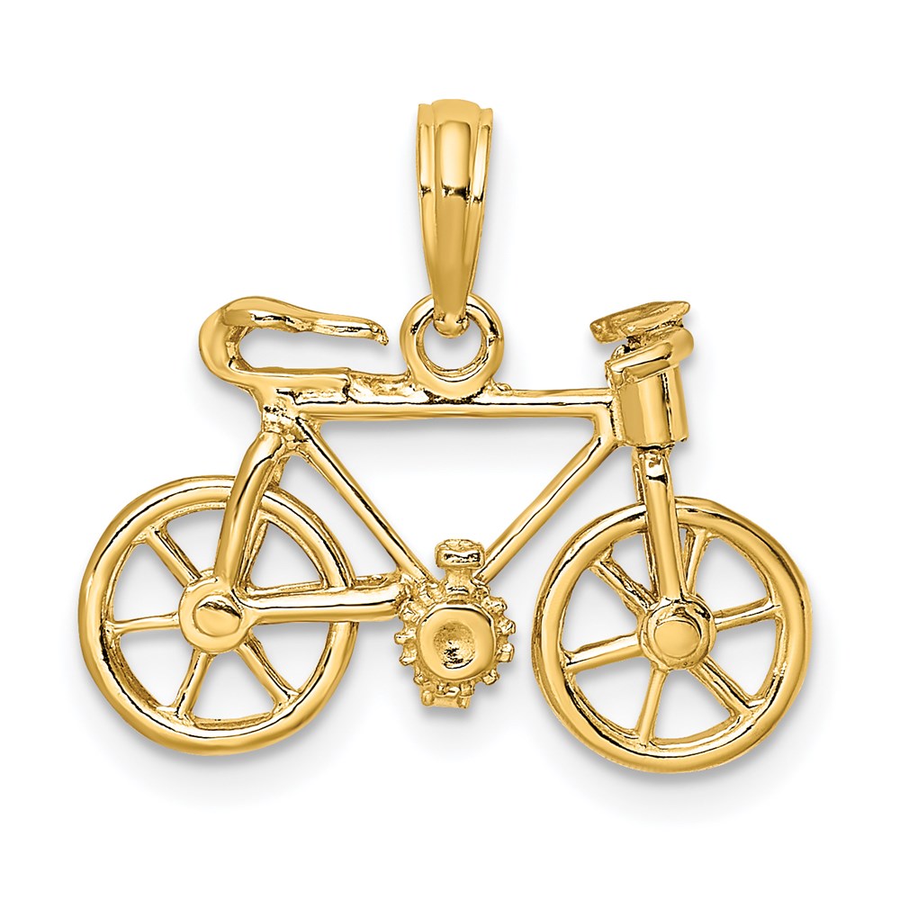 14k 3-D Bicycle with Moveable Pedals and Wheels Charm, 13 x 8.2 mm