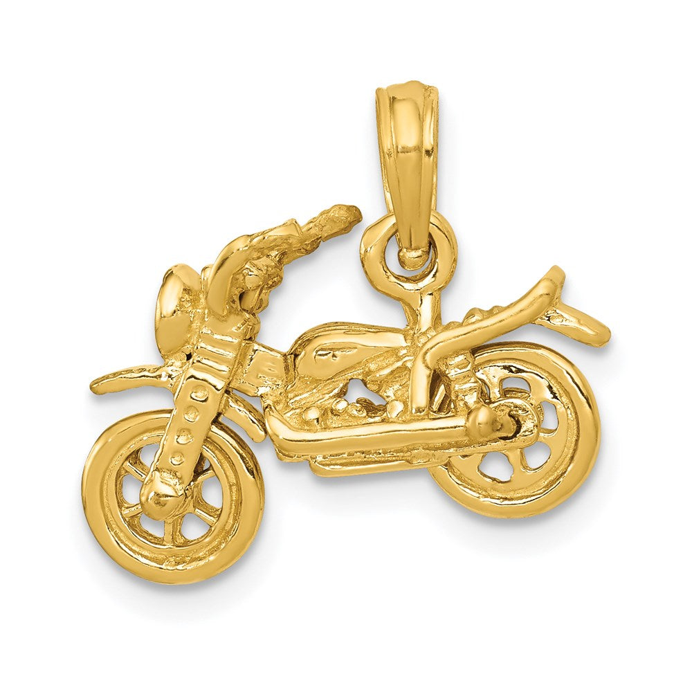 14k 3-D Motorcycle with Moveable Wheels Pendant, 15 x 19 mm