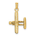 14k 3-D Bi-Plane with Ribbed Wings Charm, 34.25 x 16 mm