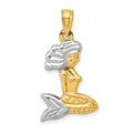 14K with White Rhodium 3-D Mermaid Pendant, 26 x 14 mm
