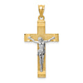 14k Two-tone INRI Crucifix Pendant, 39 x 20 mm