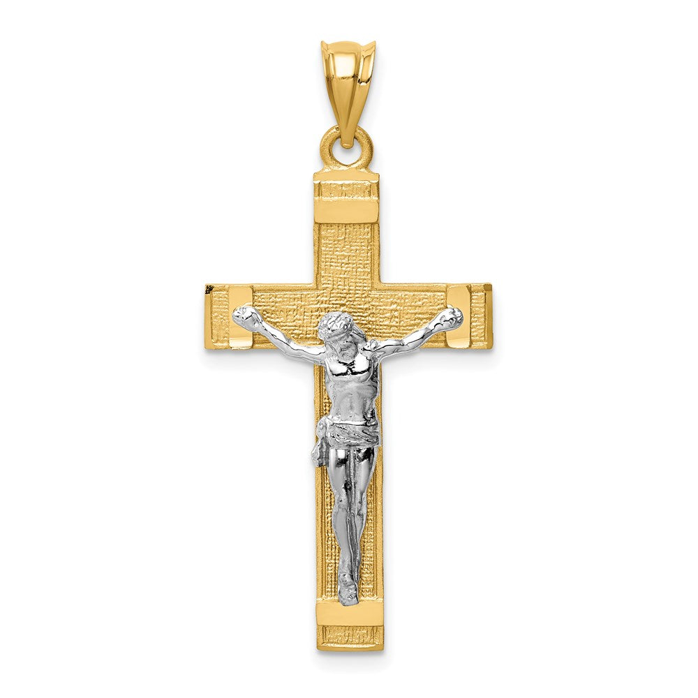 14k Two-tone INRI Crucifix Pendant, 39 x 20 mm