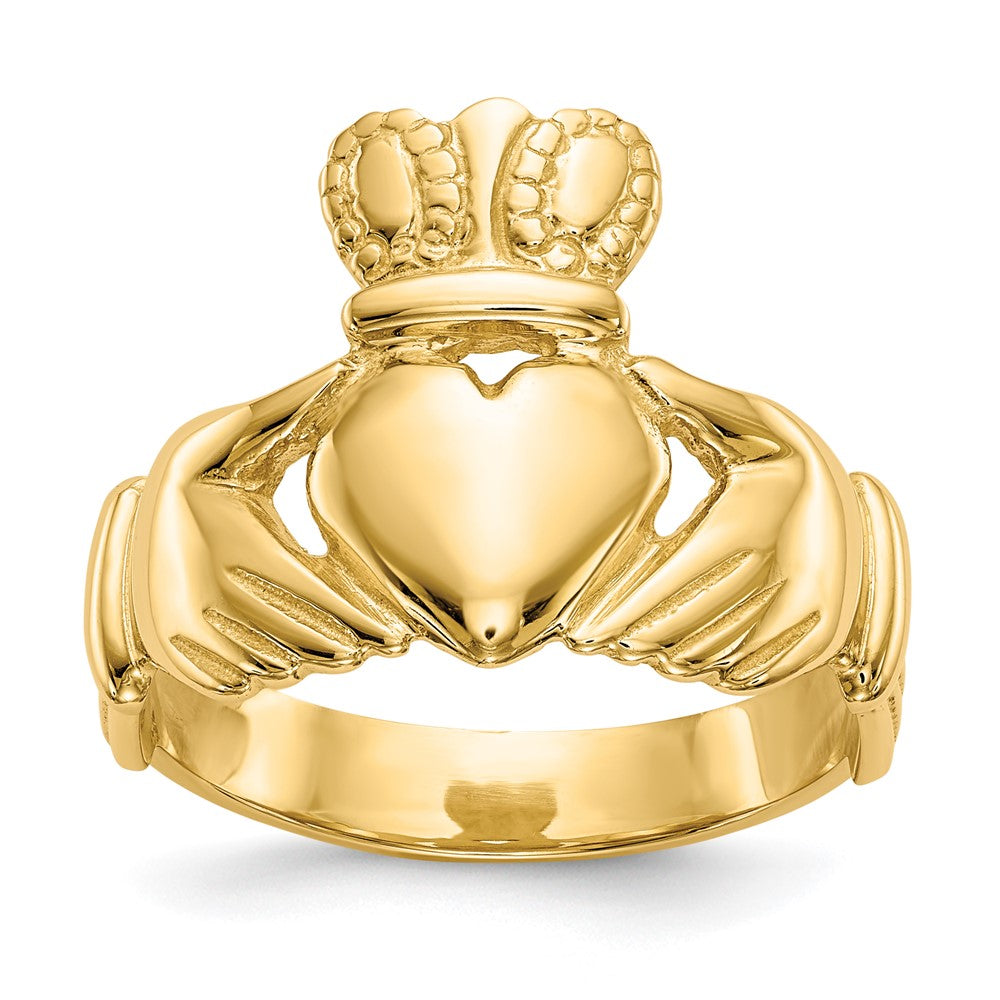 14k Mens Polished Claddagh Ring, Size 10