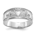 14k White Gold Ladies Polished Claddagh Band, Size 6
