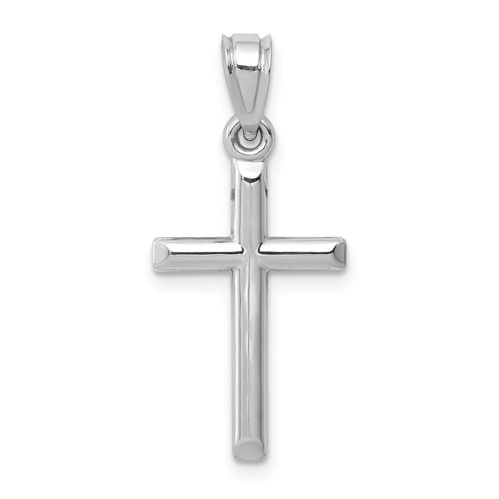 14k White Gold Hollow Cross Pendant, 26 x 13 mm