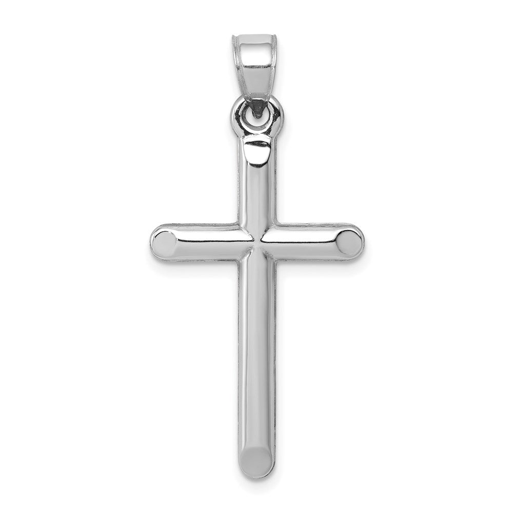 14k White Gold Hollow Cross Pendant, 34 x 17 mm