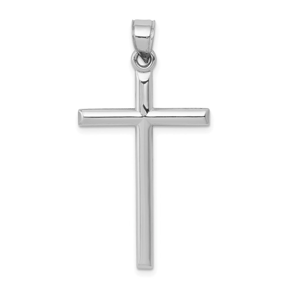 14k White Gold Hollow Cross Pendant, 38 x 20 mm