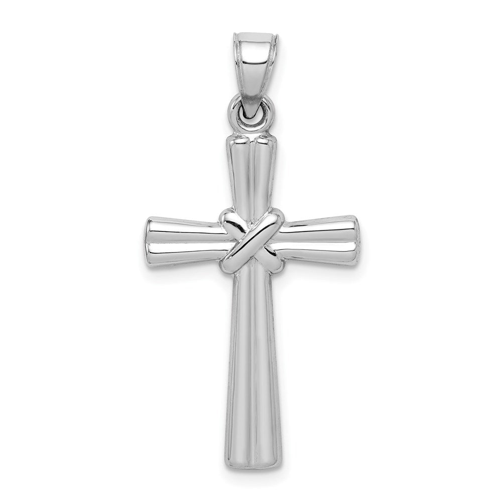 14k White Gold Hollow -X- Center Cross Pendant, 34 x 17 mm