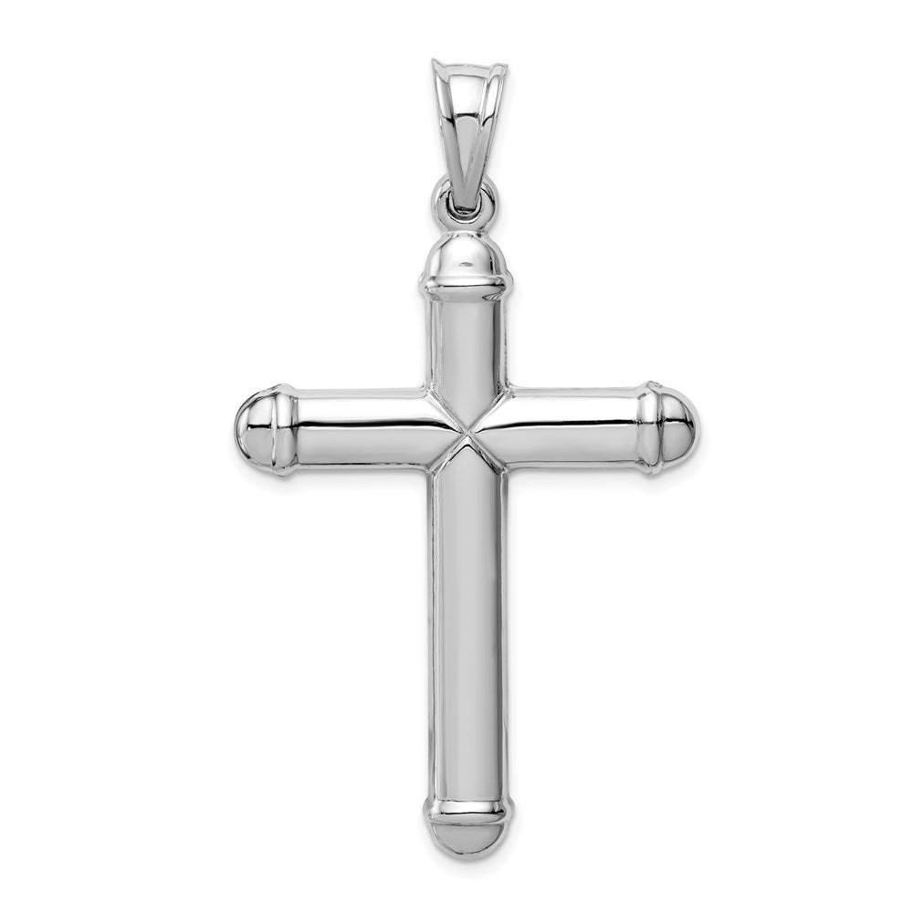14k White Gold Hollow Cross Pendant, 57 x 32 mm