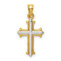 14k and White Rhodium Reversible Hollow Cross Pendant, 26 x 13 mm