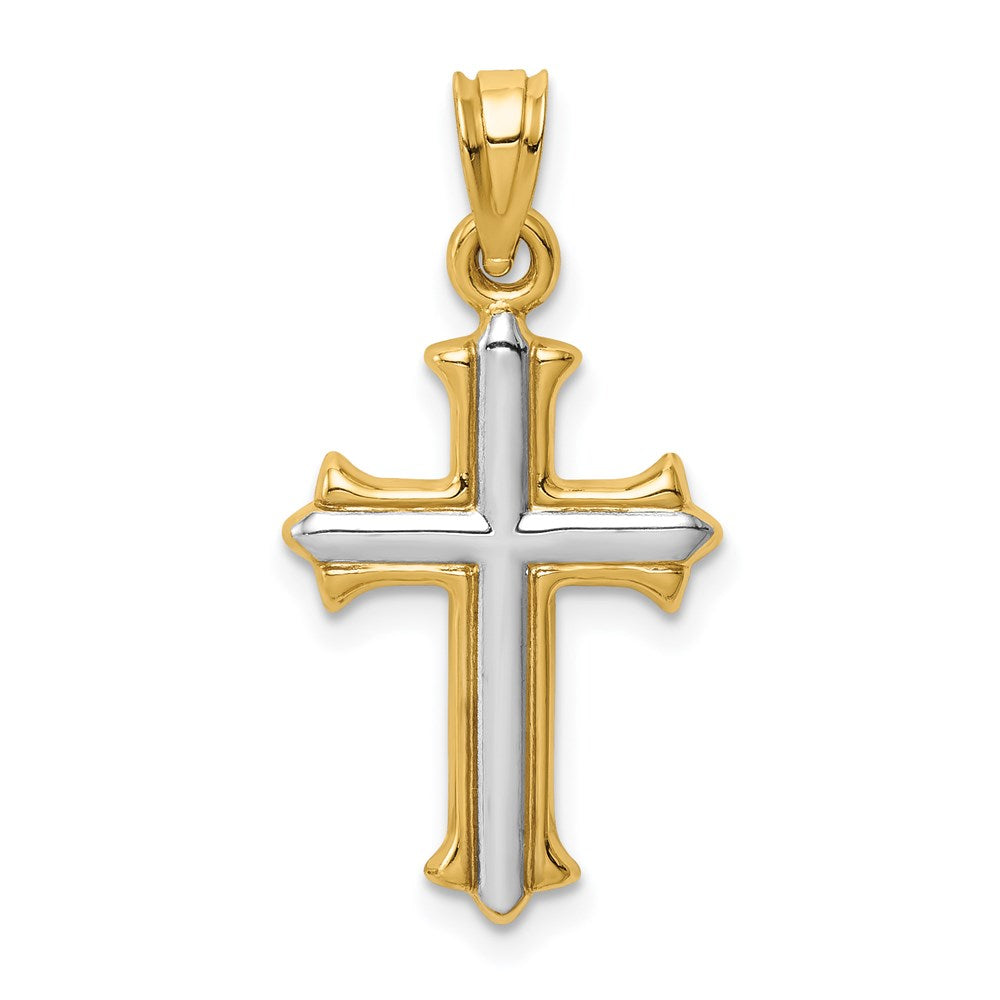 14k and White Rhodium Reversible Hollow Cross Pendant, 26 x 13 mm