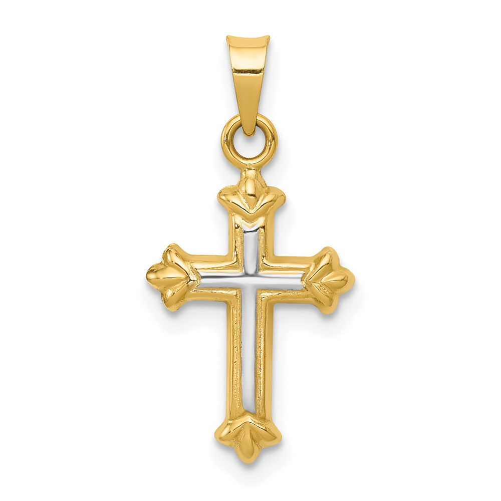 14k and White Rhodium Hollow Cross Charm, 23 x 11 mm