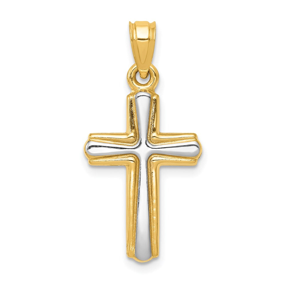 14k and White Rhodium Cross Pendant, 26 x 13 mm