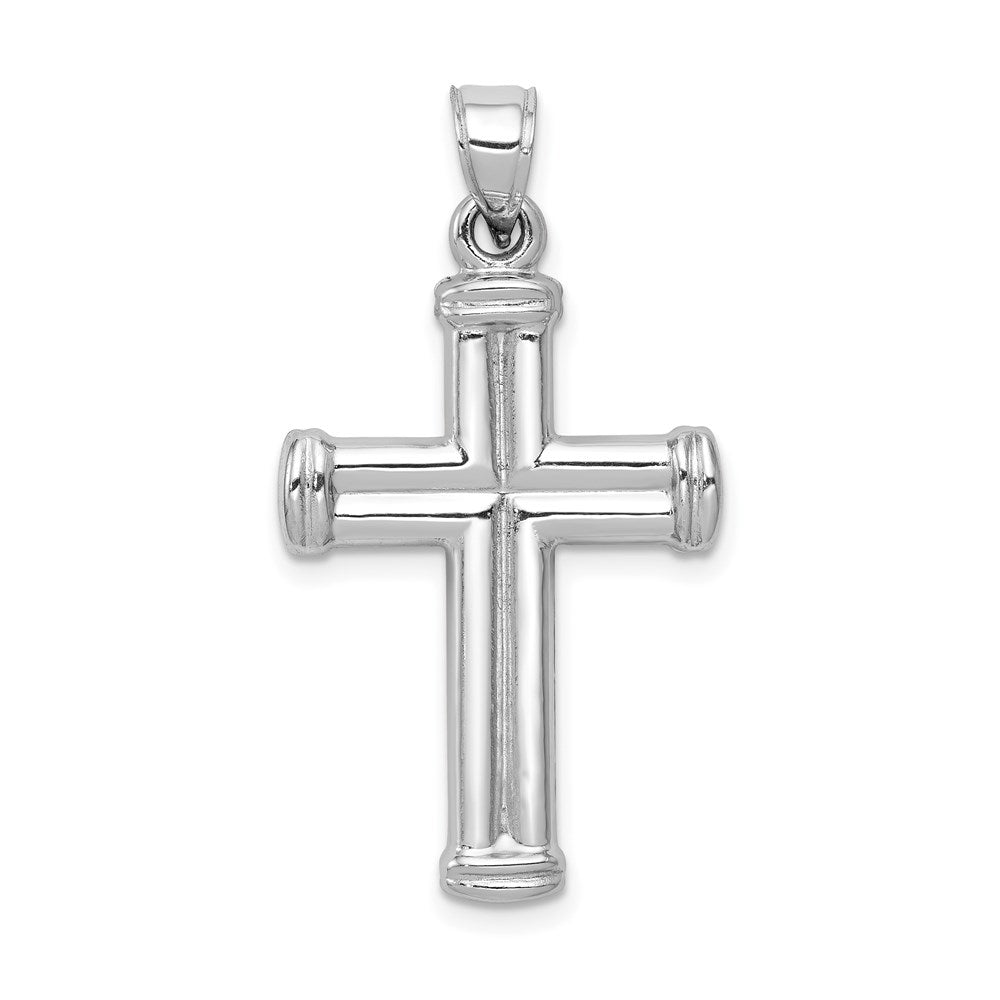 14k White Gold Hollow Cross Pendant, 34 x 18.3 mm