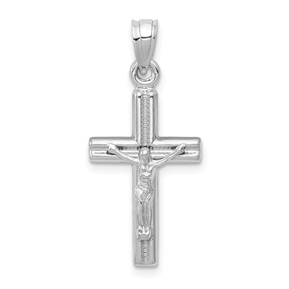 14K White Gold Hollow Crucifix Reversible to Cross Pendant, 30 x 14 mm