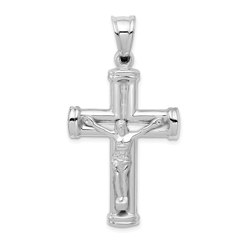 14K White Gold Hollow Crucifix Reversible to Cross Pendant, 49 x 25 mm