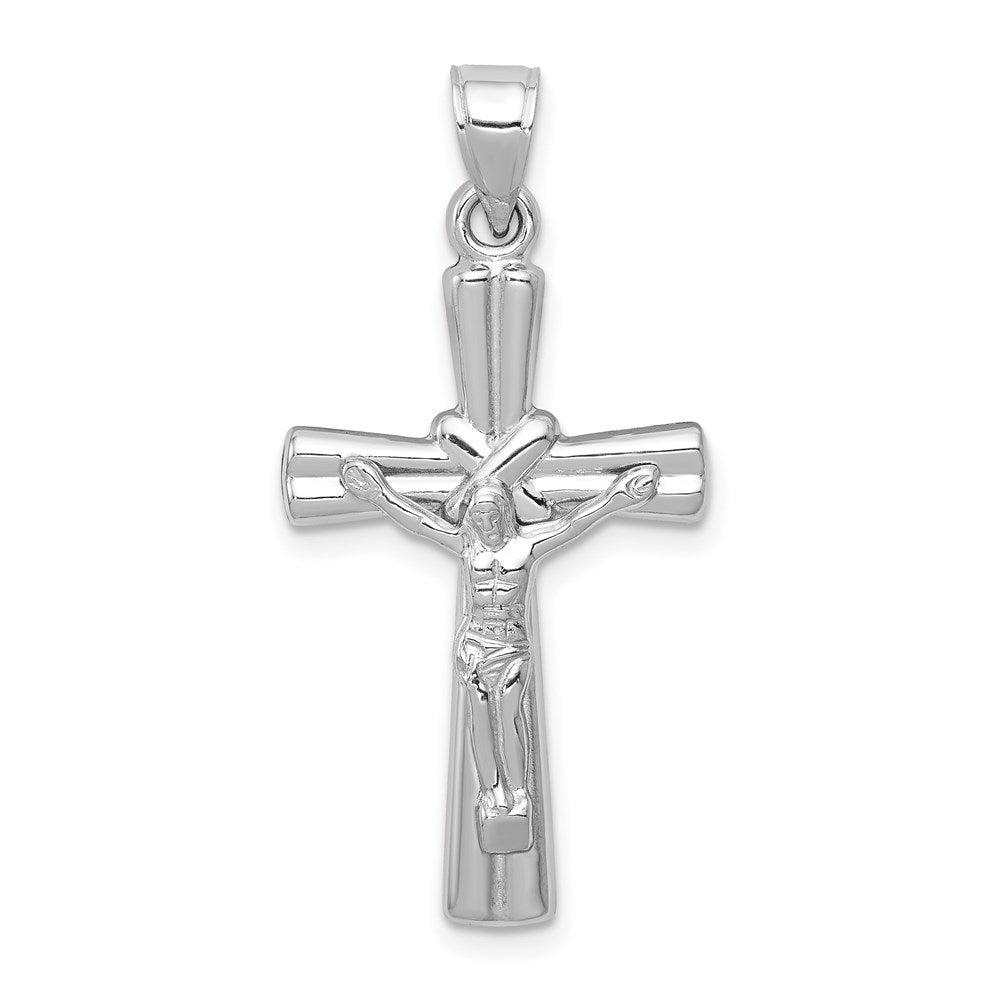 14K White Gold Hollow Crucifix Reversible to X-Center Cross Pendant, 34 x 16 mm
