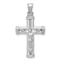 14K White Gold Hollow Crucifix Reversible to Cross Pendant, 35 x 18 mm