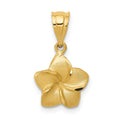 14k Satin Diamond-cut Plumeria Floral Charm Pendant, 19 x 11 mm