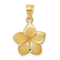 14k Satin Diamond-cut Plumeria Floral Charm Pendant, 24 x 15 mm