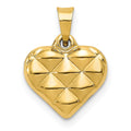 14K Polished and Textured 3-D Heart Pendant, 15 x 11 mm
