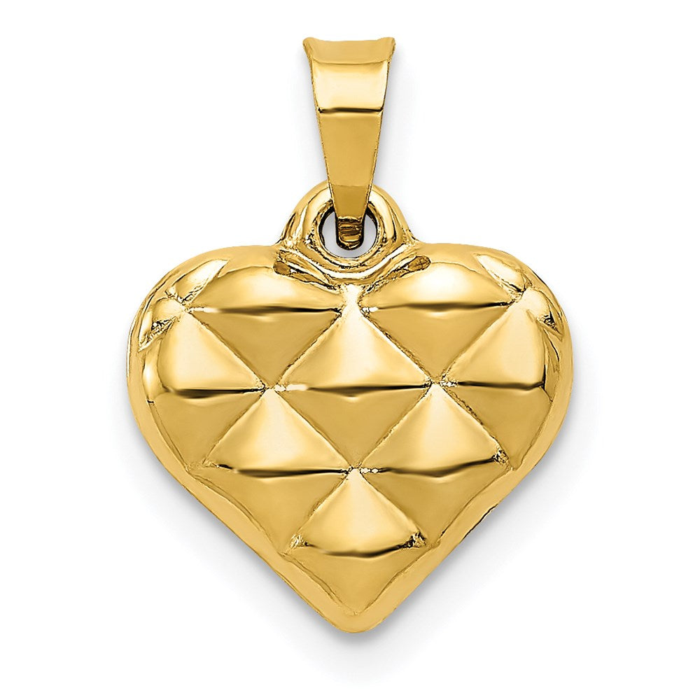14K Polished and Textured 3-D Heart Pendant, 15 x 11 mm
