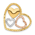 14K Yellow and Rose Gold with White Rhodium Triple Heart Chain Slide, 24 x 26 mm