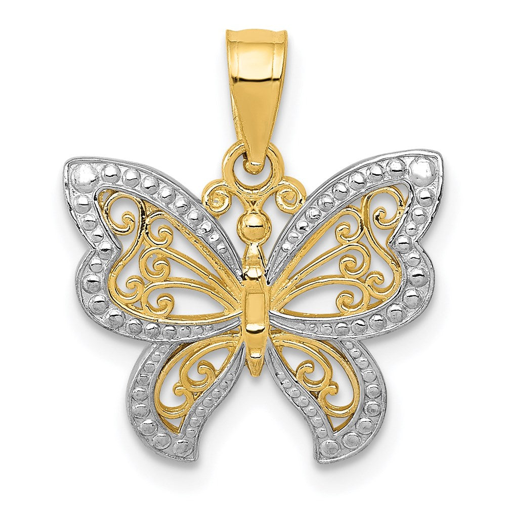 14K and White Rhodium Butterfly Charm, 19 x 16 mm