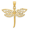 14K Diamond-cut Dragonfly Pendant, 37 x 38.5 mm