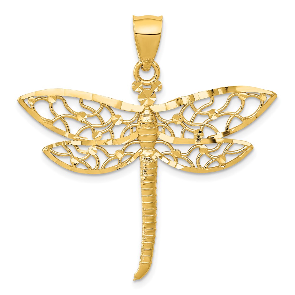 14K Diamond-cut Dragonfly Pendant, 37 x 38.5 mm