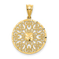 14K Fancy Filigree and Diamond Cut Charm, 26 x 18 mm