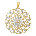 14k and White Rhodium Diamond-cut Fancy Swirl Pendant, 50 x 40 mm