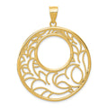 14K Wavy Floral Circle Pendant, 50 x 38 mm