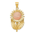 14k Two-tone Sunflower with Leaves Pendant, 44 x 21 mm