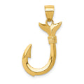 14K 3-D Whale Tail Hook Pendant, 28 x 13 mm