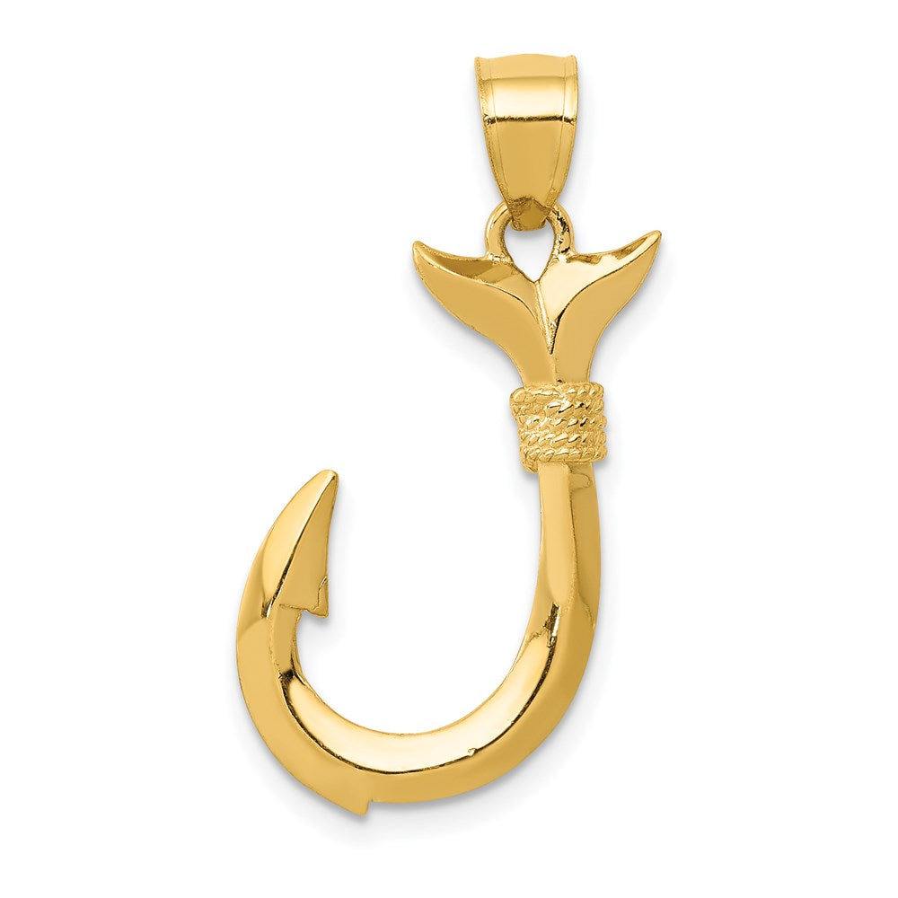 14K 3-D Whale Tail Hook Pendant, 28 x 13 mm