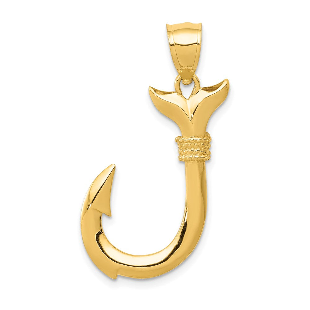 14K 3-D Whale Tail Hook Pendant, 32 x 15 mm