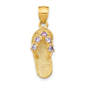14k 3-D February/Purple CZ Birthstone Flip Flop Pendant, 25 x 8 mm