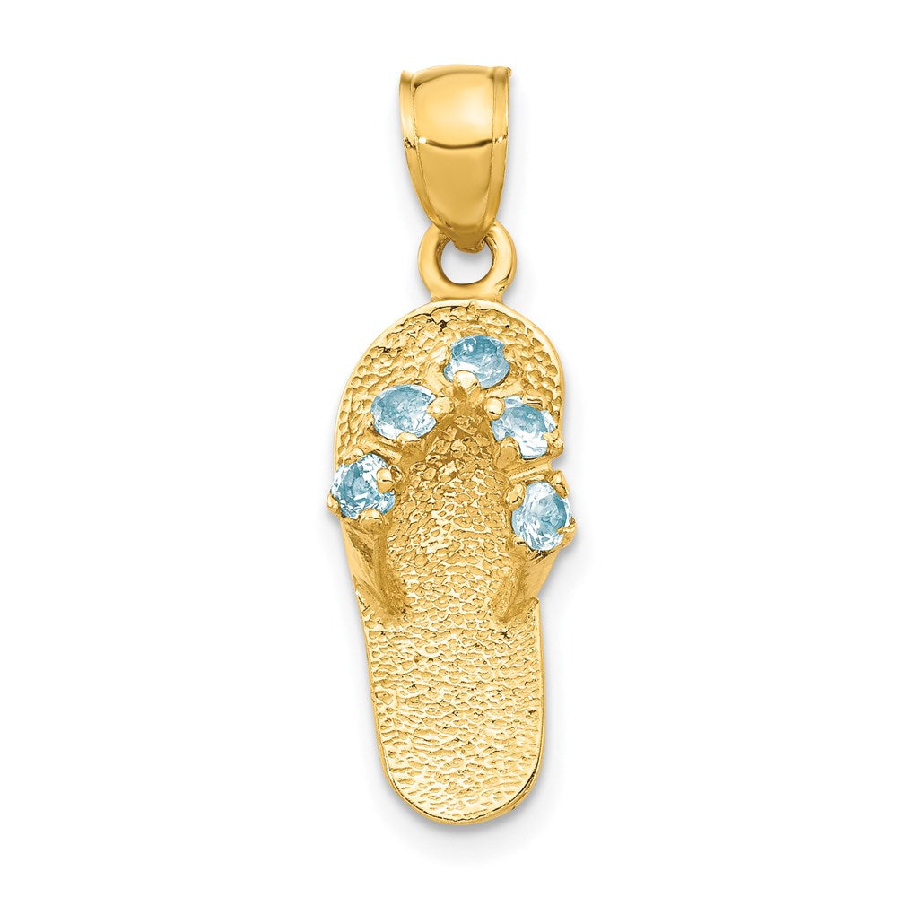 14k 3-D March/Blue CZ Birthstone Flip Flop Pendant, 25 x 8 mm