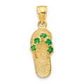14k 3-D May/Green CZ Birthstone Flip Flop Pendant, 25 x 8 mm